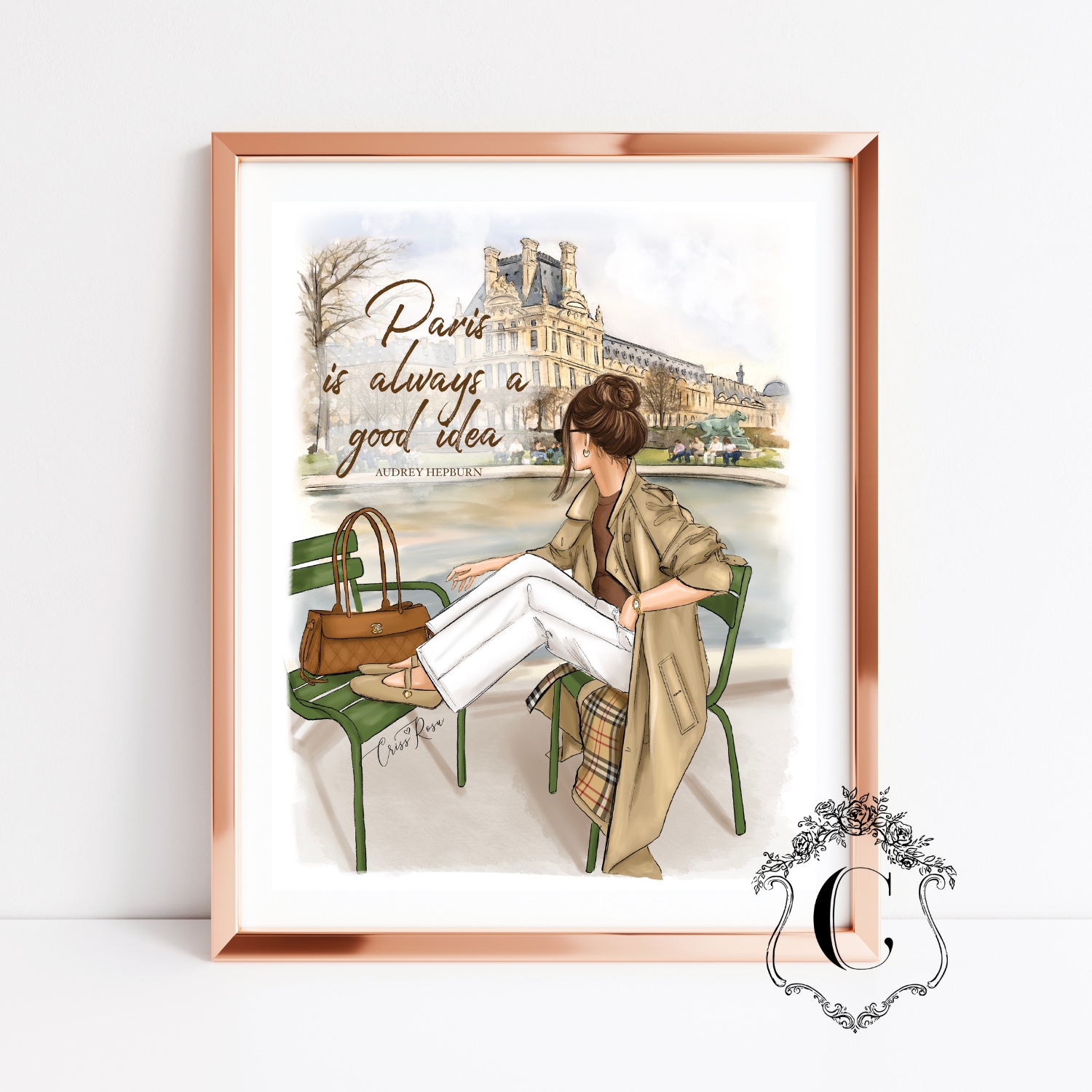 Fashioin Illustration3 fashion girl sitting in jardin du luxemburg