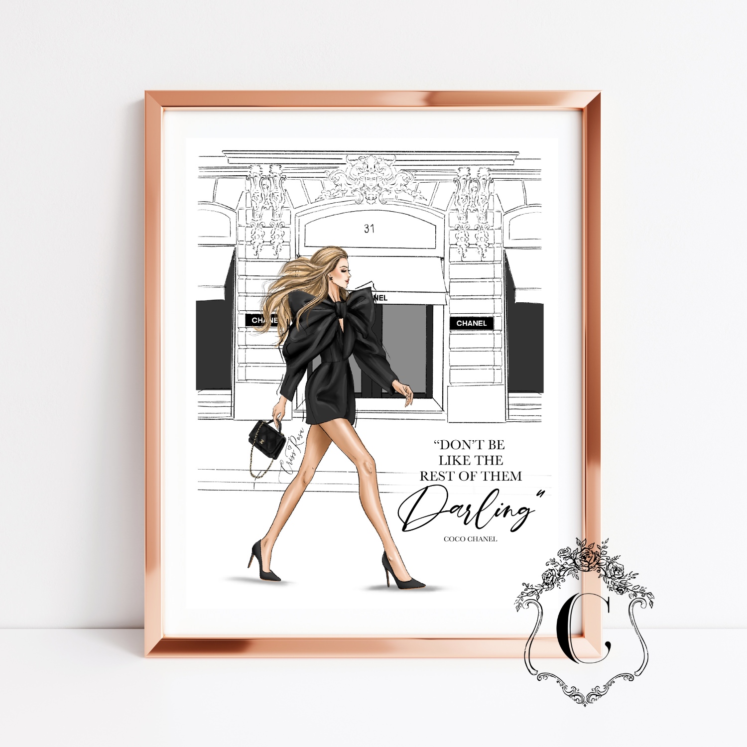 Fashion Illustration16 Couture fashion illustration with elegant woman in dramatic black outfit printable wall art